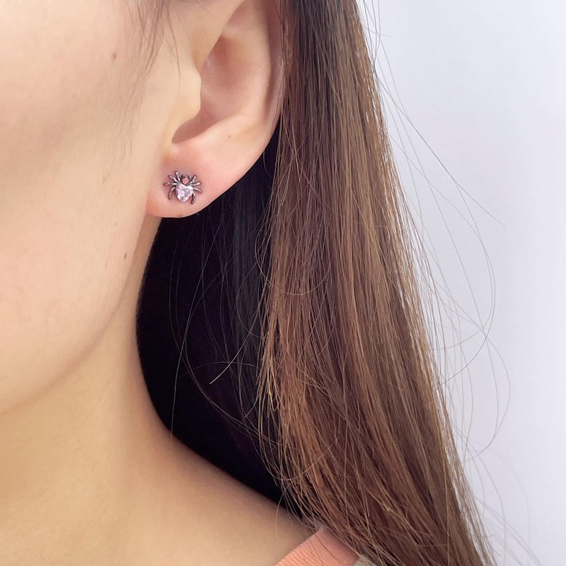 Izpack Punk CZ Spider Cartilage Tiny Stud Earrings Stainless Steel Pink Black Golden Plated Animal Crystal Love Heart Screw Flat Back Tragus Helix Studs Earring Cute Gothic Halloween Party Jewelry Gifts 18G - Image 2